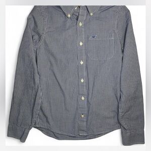 Hollister Navy and White Gingham Long-Sleeve Button-Down Shirt